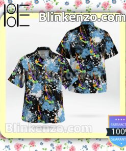 Windsurfing Flowery Black Summer Hawaiian Shirt, Mens Shorts