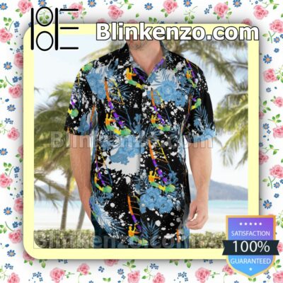 Windsurfing Flowery Black Summer Hawaiian Shirt, Mens Shorts a