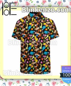 Winnie & Friends Pattern Black Summer Hawaiian Shirt, Mens Shorts