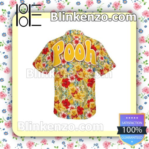 Winnie The Pooh Disney Red Hibicus Yellow Summer Hawaiian Shirt b