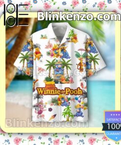 Winnie The Pooh Family Disney Cartoon Graphics Palm Tree White Summer Hawaiian Shirt, Mens Shorts