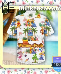 Winnie The Pooh Family Disney Cartoon Graphics Palm Tree White Summer Hawaiian Shirt, Mens Shorts a