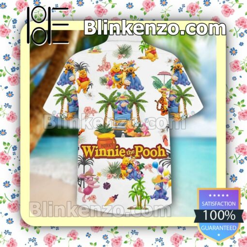 Winnie The Pooh Family Disney Cartoon Graphics Palm Tree White Summer Hawaiian Shirt, Mens Shorts a