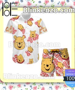 Winnie The Pooh Head Hibicus Disney Cartoon Graphics White Summer Hawaiian Shirt