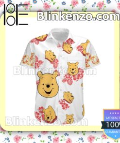 Winnie The Pooh Head Hibicus Disney Cartoon Graphics White Summer Hawaiian Shirt a