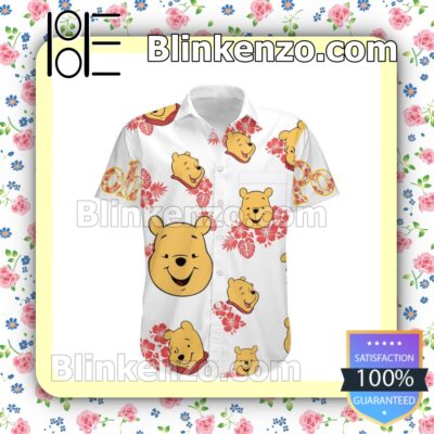 Winnie The Pooh Head Hibicus Disney Cartoon Graphics White Summer Hawaiian Shirt a