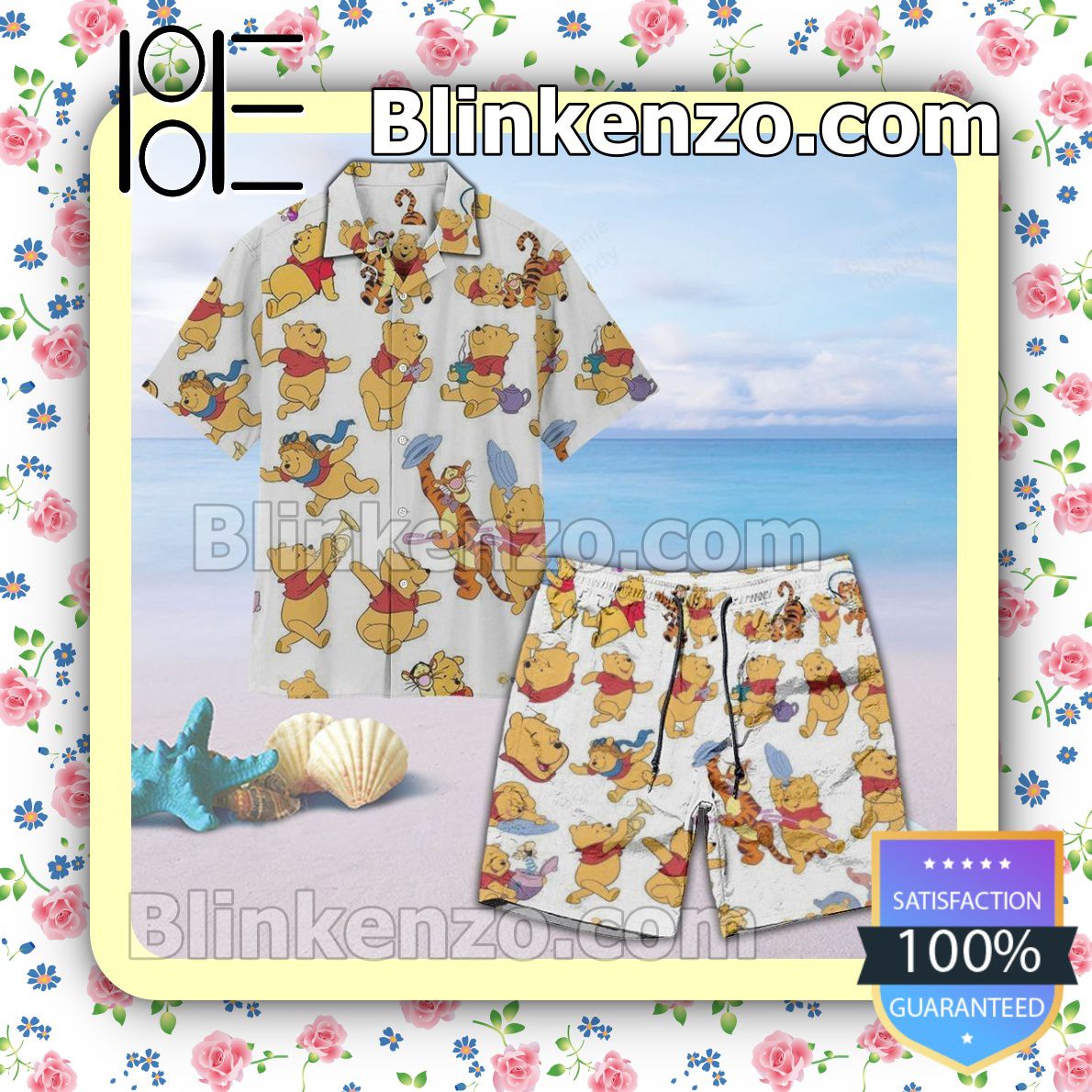 Winnie The Pooh Summer Hawaiian Shirt, Mens Shorts