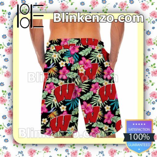 Wisconsin Badgers Hibiscus Mens Shirt, Swim Trunk a