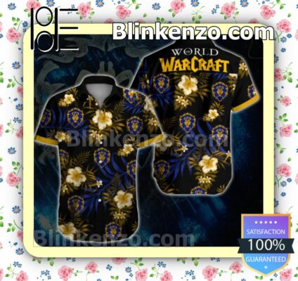 World Of Warcraft Alliance Yellow Tropical Floral Black Summer Shirt