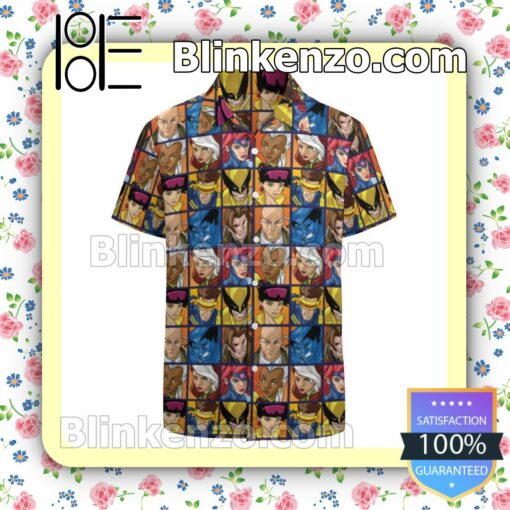 X Men Group Profile Grid Summer Hawaiian Shirt, Mens Shorts