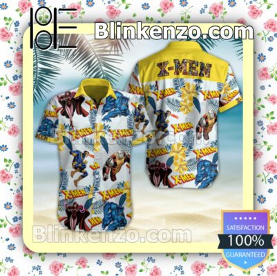 X Men Yellow Flower Leaf Print Summer Shirt