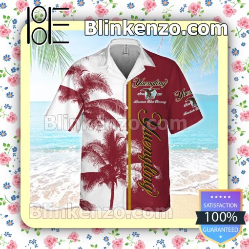 Yeung Ling Palm Tree White Red Summer Hawaiian Shirt a