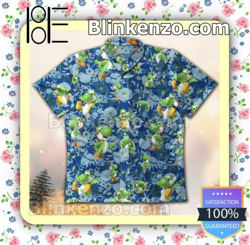 Yoshi Mario Flowers Blue Summer Shirt