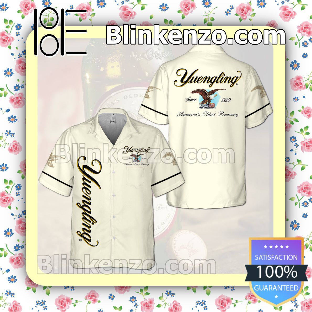 Yuengling White Summer Hawaiian Shirt, Mens Shorts