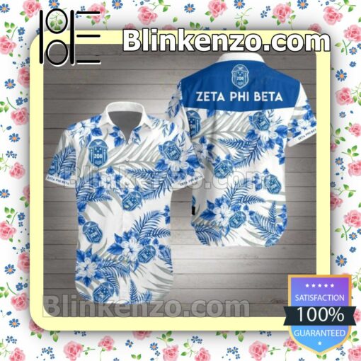 Zeta Phi Beta Blue Tropical Floral White Summer Shirt