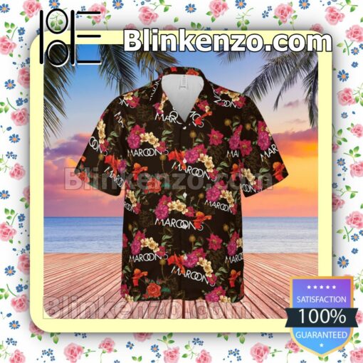 ﻿Maroon 5 Band Floral Pattern Summer Hawaiian Shirt, Mens Shorts