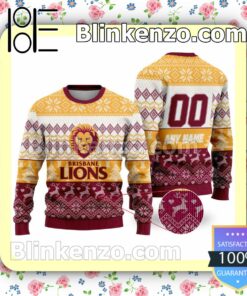 AFL Brisbane Lions Custom Name Number Knit Ugly Christmas Sweater