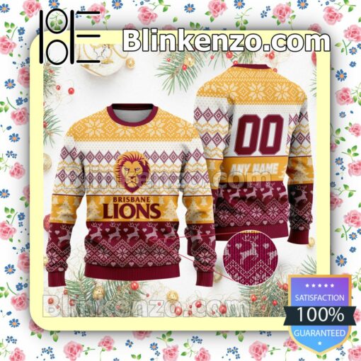 AFL Brisbane Lions Custom Name Number Knit Ugly Christmas Sweater a