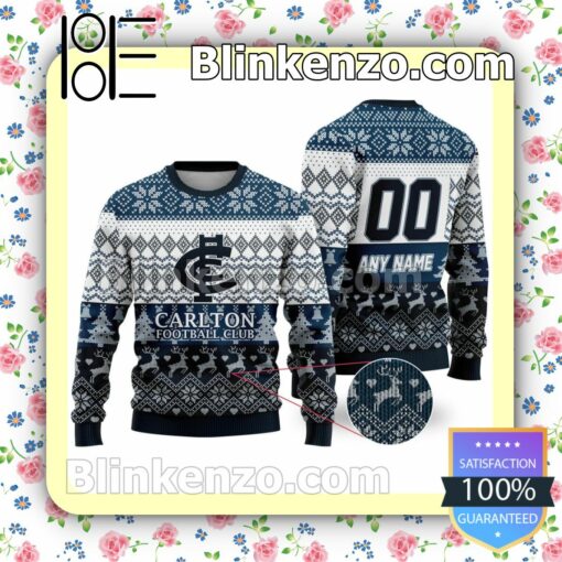 AFL Carlton Football Club Custom Name Number Knit Ugly Christmas Sweater