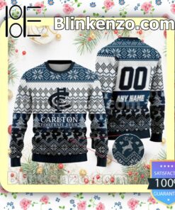 AFL Carlton Football Club Custom Name Number Knit Ugly Christmas Sweater a