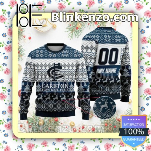 AFL Carlton Football Club Custom Name Number Knit Ugly Christmas Sweater a