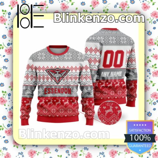 AFL Essendon Football Club Custom Name Number Knit Ugly Christmas Sweater