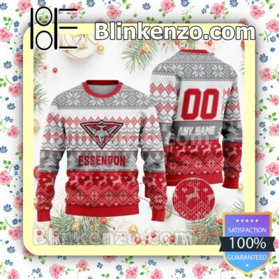 AFL Essendon Football Club Custom Name Number Knit Ugly Christmas Sweater a