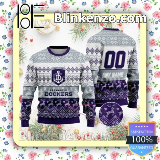 AFL Fremantle Dockers Custom Name Number Knit Ugly Christmas Sweater a