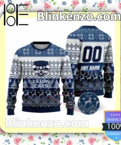 AFL Geelong Cats Custom Name Number Knit Ugly Christmas Sweater