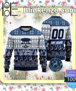 AFL Geelong Cats Custom Name Number Knit Ugly Christmas Sweater a