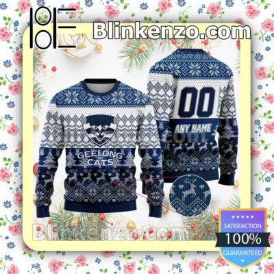 AFL Geelong Cats Custom Name Number Knit Ugly Christmas Sweater a