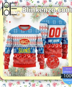 AFL Gold Coast Suns Custom Name Number Knit Ugly Christmas Sweater a