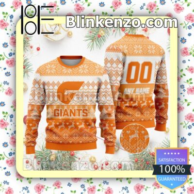 AFL Greater Western Sydney Giants Custom Name Number Knit Ugly Christmas Sweater a