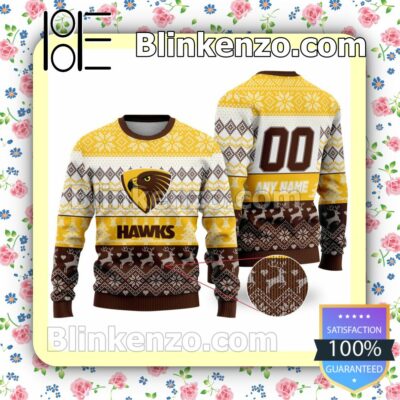 AFL Hawthorn Football Club Custom Name Number Knit Ugly Christmas Sweater