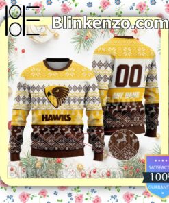 AFL Hawthorn Football Club Custom Name Number Knit Ugly Christmas Sweater a