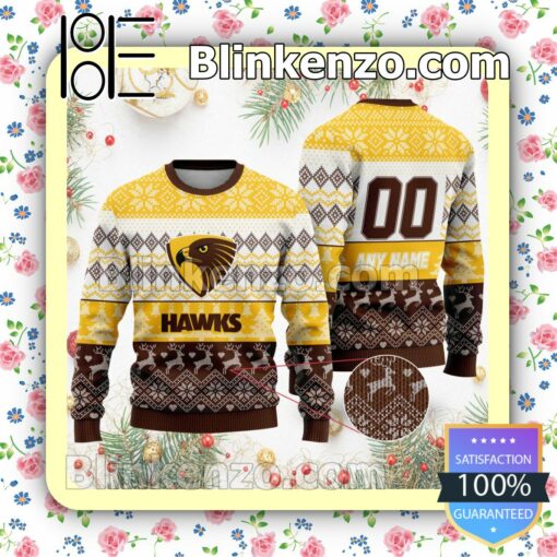 AFL Hawthorn Football Club Custom Name Number Knit Ugly Christmas Sweater a