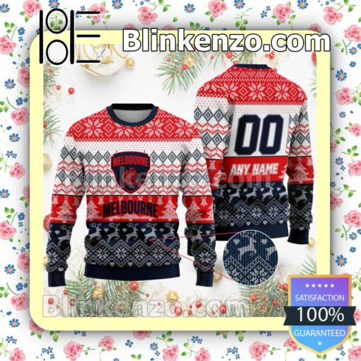 AFL Melbourne Football Club Custom Name Number Knit Ugly Christmas Sweater a