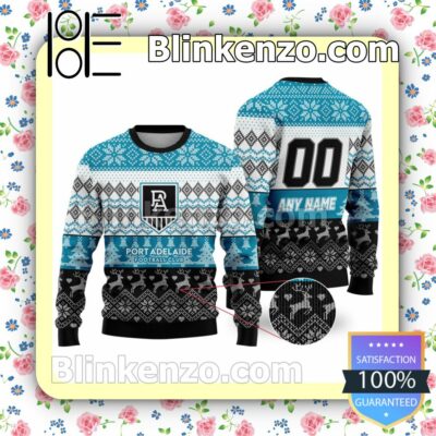 AFL Port Adelaide Football Club Custom Name Number Knit Ugly Christmas Sweater