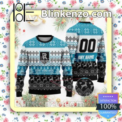 AFL Port Adelaide Football Club Custom Name Number Knit Ugly Christmas Sweater a