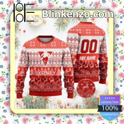 AFL Sydney Swans Custom Name Number Knit Ugly Christmas Sweater a