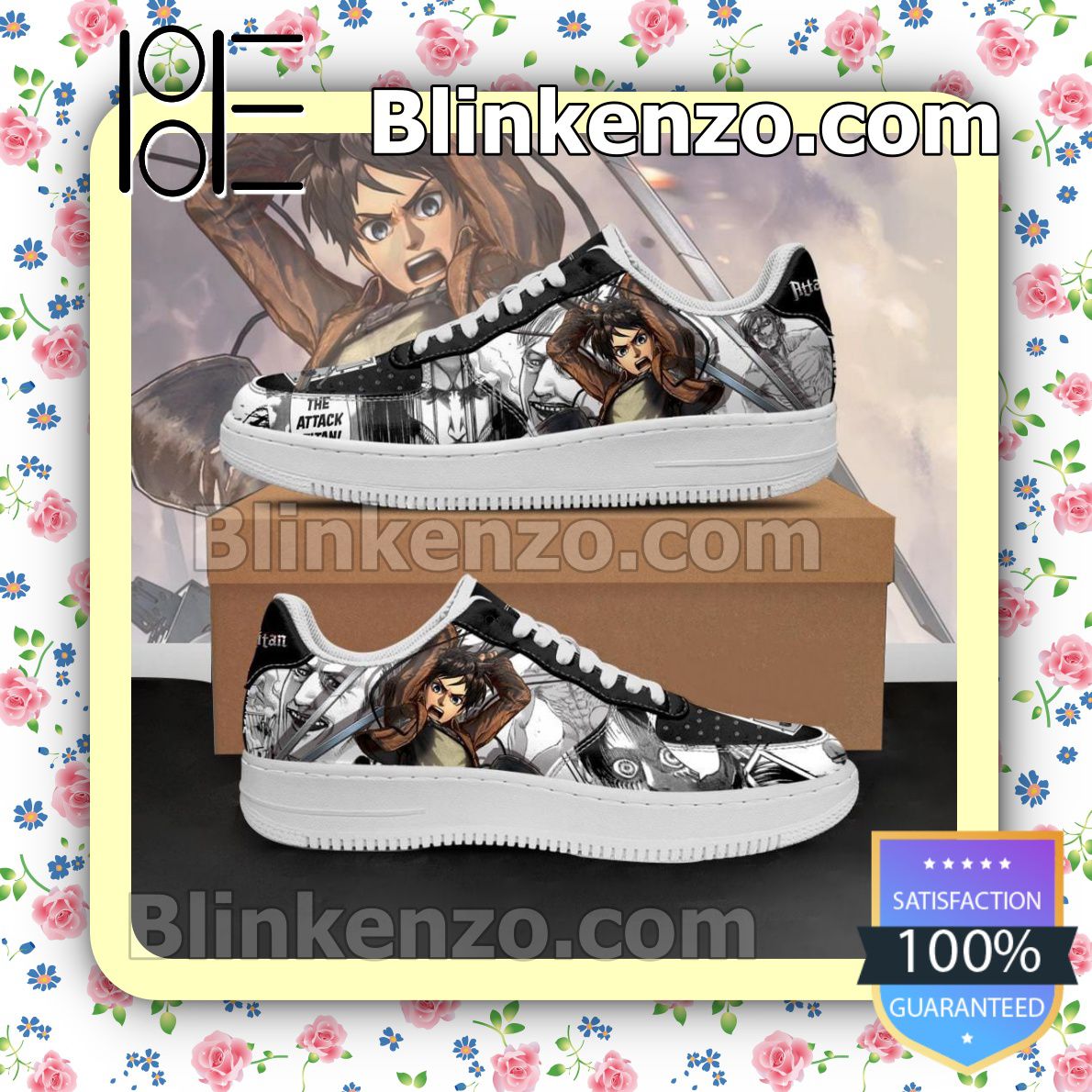 Get Here AOT Eren Attack On Titan Anime Mixed Manga Nike Air Force Sneakers