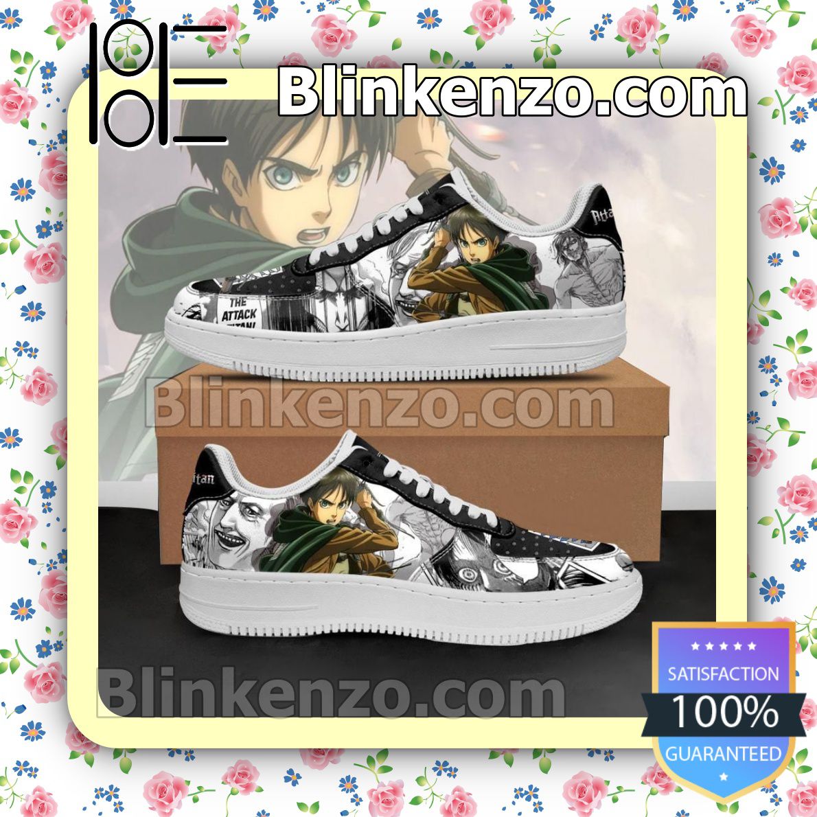 Real AOT Scout Eren Attack On Titan Anime Mixed Manga Nike Air Force Sneakers