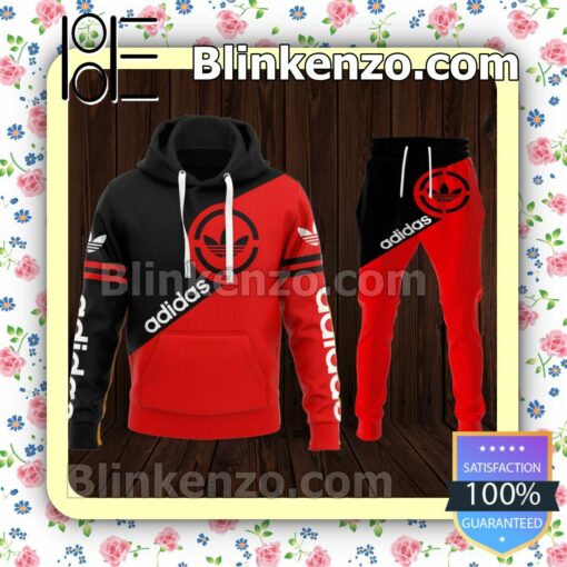 Adidas Black And Red Fleece Hoodie, Pants