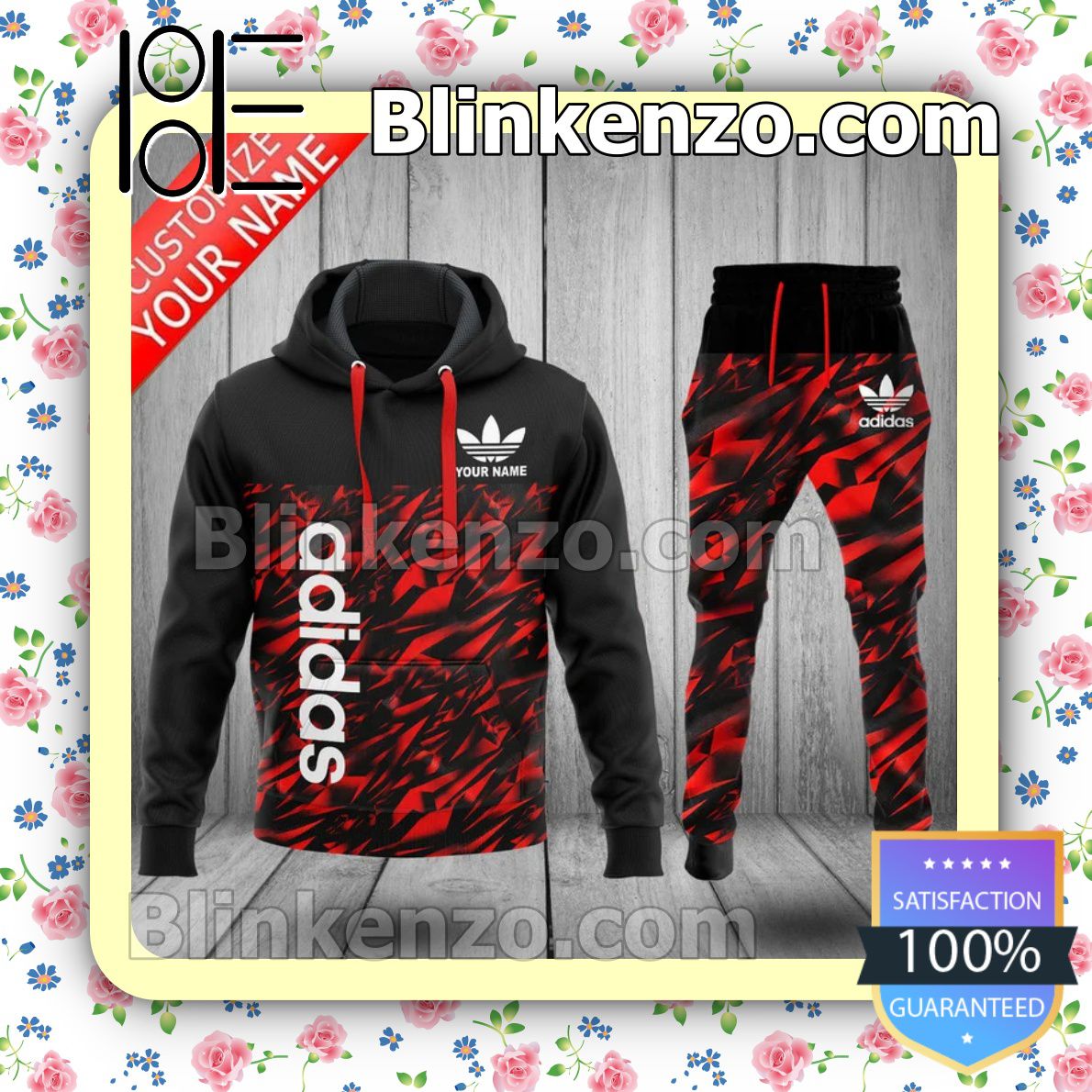 Adidas Black And Red Geometric Fleece Hoodie, Pants