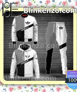 Adidas Black And White With Diagonal Stripes Fleece Hoodie, Pants