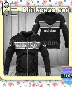 Adidas Black Cracked Surface Full-Zip Hooded Fleece Sweatshirt