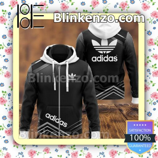 Adidas Halftone Abstract Black Full-Zip Hooded Fleece Sweatshirt