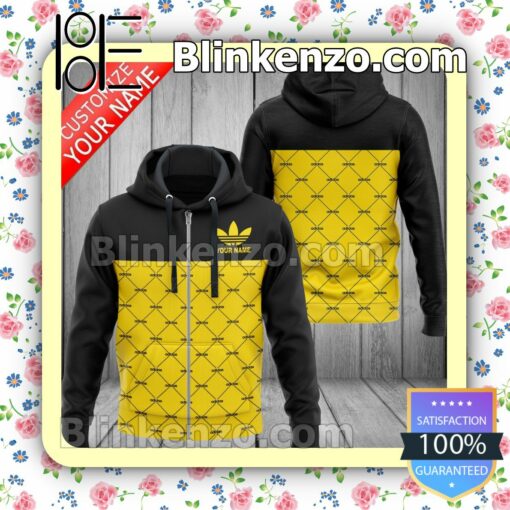Adidas Linear Graphic Black And Yellow Full-Zip Hooded Fleece Sweatshirt