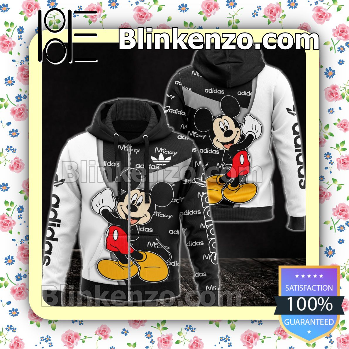 Drop Shipping Adidas Mickey Mouse Black And White Full-Zip Hooded Fleece Sweatshirt