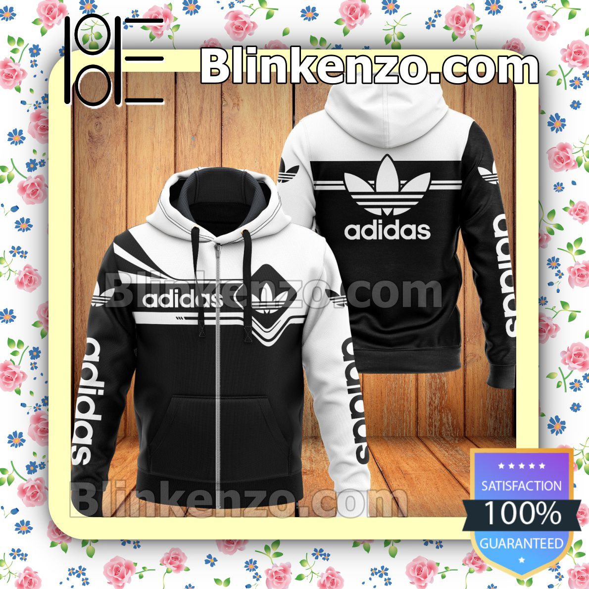 Buy In US Adidas Mix Black And White Full-Zip Hooded Fleece Sweatshirt